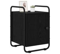 vidaXL Mesa de Noche Roble Negro Madera de ingeniería, Mesita compacta, Almacenamiento Moderno para el Dormitorio, Mueble de Madera con Puerta, Asas Negras para organizar