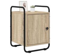 vidaXL Mesa de Noche Roble Sonoma Madera de ingeniería, Mesita compacta, Almacenamiento Moderno para el Dormitorio, Mueble de Madera con Puerta, Asas Negras para organizar