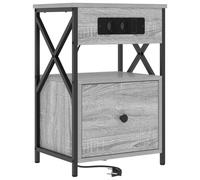 vidaXL Mesa de Noche Sonoma Gris con 1 cajón, Hecha de Madera de ingeniería, Incluye una estación de Carga, Mide 40 x 31 x 60 cm. Tiene un diseño Moderno y Elegante, Ofrece Almacenamiento Interno per