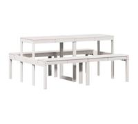 vidaXL Mesa de Pícnic, Mesita de Comedor, Banco de Listones, Mueble para Jardín Patio Terraza Porche Césped, Madera Maciza de Pino Blanco