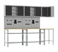 vidaXL Mesa de Taller Ajustable en Altura con Panel de Clavijas y Fuertes Estantes de Almacenamiento en Gris, Manualidades en el Garaje, Banco de Trabajo Industrial, Estación de Trabajo