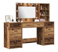 vidaXL Mesa de tocador con cajón 3 pcs Marrón 40 x 41 x 135 cm, Armario Moderno, Unidad de Almacenamiento estilosa, Mesa de Maquillaje Rectangular, tocador versátil, Espejo LED