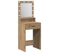 vidaXL Mesa de Tocador de Roble Artesanal con Luces LED para Maquillaje Diseño Marrón Moderno con Cajones y Espejo Muebles Elegantes para Dormitorio Soluciones Estación de Vestir Escritorio Funcional