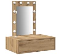 vidaXL Mesa de tocador estilosa de con Espejo LED Acabado en Roble Artesano Diseño Moderno Cajón maquillarte y para tu arreglo Personal Tamaño Compacto 60 x 40 70 cm Mueble de almacena