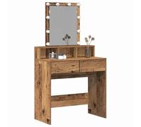 vidaXL Tocador tradicional con espejo y luces LED | Diseño de madera maciza de roble Decoración elegante para dormitorio Dos cajones estantes flotantes para maquillaje y cuidado