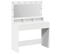 vidaXL Mesa de Tocador Moderna Blanca Luces LED y Espejo Estación de Maquillaje MDF Estilosa para Decoración de Dormitorio Compacta Diseño Unisex Ideal para Esenciales de Aseo Muebles de Almacena