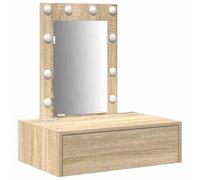 vidaXL Mesa de tocador Moderna con iluminación LED y Almacenamiento en Acabado de Roble de Sonoma. Diseño Compacto para el Dormitorio. Incluye Espejo y Accesorios, Ideal para Maquillaje y Cuidado PE