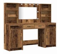 vidaXL Mesa de Tocador Rústica con Espejo Iluminado Madera Sólida Recuperada Ideal para Dormitorio Almacenamiento Amplio Estantes Integrados Aplicación Maquillaje Muebles de Madera con Luz