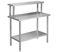 vidaXL Mesa de Trabajo de Cocina con Estante Estantería Hostelería Bares Restaurantes Comercial Garajes Comedor Preparar Comida y Almacenar Acero INOX