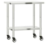 vidaXL Mesa de Trabajo de Cocina con Ruedas, Banco de Preparación de Alimentos, Encimera de Catering, Mesa para Restaurante Escuela, Acero INOX