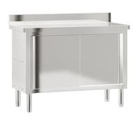 vidaXL Mesa de Trabajo de Cocina Puertas Correderas, Mueble de Almacenamiento, Mesa de Preparación, Estación de Trabajo, Acero Inoxidable