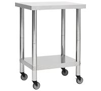vidaXL Mesa de Trabajo para Cocina con Ruedas Preparación de Comida Hostelería Garajes Banco Restaurante Escuela Comercial Acero INOX 60x45x85 cm