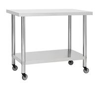 vidaXL Mesa de Trabajo para Cocina con Ruedas Preparación de Comida Hostelería Garajes Banco Restaurante Escuela Comercial Acero INOX 100x30x85 cm