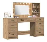 vidaXL Conjunto de Mesa de Tocador de 3 Piezas con Espejo LED de Roble Artesanal de Madera de Calidad con Amplio Almacenamiento y Cajones Modernos para Maquillaje y Estación de Aseo