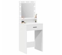 vidaXL Mesa de Tocador Moderna Blanca Espejo Rectangular LED Táctil 1 Cajón Material MDF Chic para Maquillaje y Aseo en Habitaciones Estación de Almacenamiento Muebles de Dormitorio Hogar