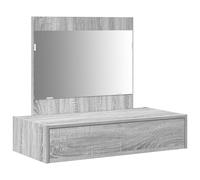 vidaXL Tocador moderno en gris Sonoma con espejo y almacenamiento | Escritorio de tocador elegante perfecto para el aseo en el dormitorio, requiere montaje, estilo rectangular