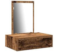 vidaXL Mesa de tocador rústica de madera con espejo, 60 x 40 x 70 cm, ideal para tocador y almacén, acabado en madera, estilo antiguo, perfecto diseño chic y funcional, estación de maquillaje para