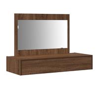 Mesa de tocador en la pared de roble marrón vidaXL con espejo, montón de almacenamiento, superficie texturizada, ideal para cuidado personal y organización, diseño compacto, mueble de tocador, organiz