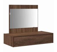 vidaXL Tocador de roble macizo con espejo, escritorio rectangular marrón con cajón de almacenamiento para dormitorio, 83 x 40 x 70 cm