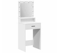vidaXL Mesa de Tocador Moderna Blanca Espejo Rectangular LED Táctil 1 Cajón Material MDF Chic para Maquillaje y Aseo en Habitaciones Estación de Almacenamiento Muebles de Dormitorio Hogar