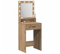 vidaXL Mesa de Tocador de Roble Artesanal con Luces LED para Maquillaje Diseño Marrón Moderno con Cajones y Espejo Muebles Elegantes para Dormitorio Soluciones Estación de Vestir Escritorio Funcional