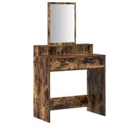 vidaXL Mesa de tocador contemporánea de roble ahumado con espejo y cajones para dormitorio, construcción de madera maciza, diseño elegante y moderno, para maquillaje y aseo