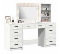 vidaXL Alto Con Iluminación LED y Espejo | Unidad de Tocador Moderna Blanca de Almacenamiento con 2 Cajones Uso Interior Madera Elaborada Acabado Mate Suave Ideal para Maquillaje y Aseo Muebles Mesas