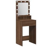 vidaXL Unidad de Tocador de Roble Marrón de Con Espejo y Luces LED Integradas Cajón Tradicional Muebles Modernos Ideal para Estación de Maquillaje y Cuidado Personal Mesa de Vestir Diseño Sólido Cont