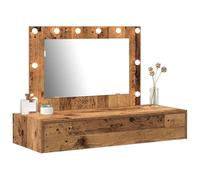 vidaXL Tocador Rústico de Madera Vieja con Luces LED | Dimensiones 100 x 40 x 70 cm | Cajón Tradicional | Espejo Plano | Uso Interior | Decoración Elegante para Dormitorio | Mesa de Maquillaje | Estac