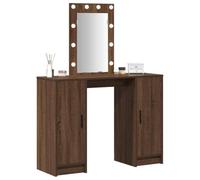 vidaXL Mesa Tocador Marrón 102 x 33 x 135 cm Madera de ingeniería, Escritorio Espejo Elegante, Vanity Moderna con Almacenamiento y Luces LED, Mesa de Maquillaje Minimalista para Tu Dormitorio