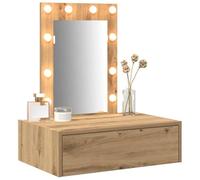 vidaXL Mesa de tocador estilosa de con Espejo LED Acabado en Roble Artesano Diseño Moderno Cajón maquillarte y para tu arreglo Personal Tamaño Compacto 60 x 40 70 cm Mueble de almacena