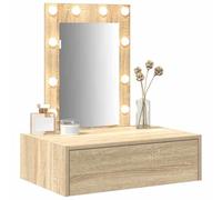 vidaXL Mesa de tocador Moderna con iluminación LED y Almacenamiento en Acabado de Roble de Sonoma. Diseño Compacto para el Dormitorio. Incluye Espejo y Accesorios, Ideal para Maquillaje y Cuidado PE