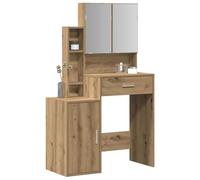 vidaXL Mesa de tocador Elegante de Roble con Espejo y Amplio Almacenamiento | mobiliario Moderno de Madera elaborada para Dormitorio Ideal para Maquillaje, Armario de tocador Estiloso