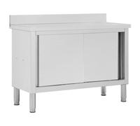 vidaXL Mesa Trabajo Puertas Correderas Acero Inoxidable Mobiliario Duradera Robusta Resistente Práctica Funcional Elegante Moderna 120x50x(95-97) cm