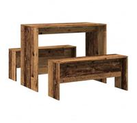 vidaXL Mesa y Bancos de Comedor 3 pzas Madera de ingeniería Envejecida, Juego de Mesa de Comedor, Juego de Mesa con Banco, Mesa de Comedor y Bancos