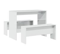 vidaXL Mesa y Bancos de Comedor 3 pzas Madera ingeniería Blanco Brillo, Juego de Mesa de Comedor, Juego de Mesa con Banco, Mesa de Comedor y Bancos