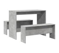 vidaXL Mesa y Bancos de Comedor 3 pzas Madera ingeniería Gris hormigón, Juego de Mesa de Comedor, Juego de Mesa con Banco, Mesa de Comedor y Bancos