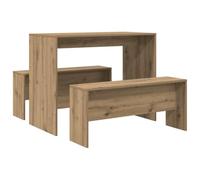 vidaXL Mesa y Bancos de Comedor 3 pzas Madera ingeniería Roble atisian