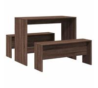 vidaXL Mesa y Bancos de Comedor 3 pzas Madera ingeniería Roble marrón, Juego de Mesa de Comedor, Juego de Mesa con Banco, Mesa de Comedor y Bancos