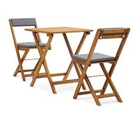 vidaXL Mesa y Sillas Bistró Plegables 3 Piezas y Cojines Muebles Exterior Asiento Jardín Patio Balcón Intemperie Acolchado Madera Maciza