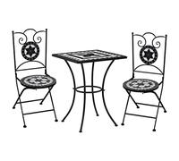 vidaXL Mesa y Sillas de Bistró 3 Piezas Mosaico Cerámica Hogar Jardín Terraza Parque Bricolaje Decoración Diseño Mobiliario Muebles Negro y Blanco