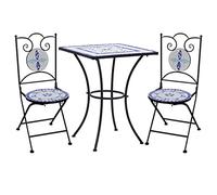 Mesa Y Sillas De Bistró 3 Piezas Mosaico Cerámica Azul Y Blanco Vidaxl