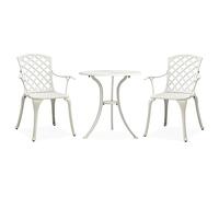 vidaXL Mesa y Sillas de Bistró 3 Piezas Muebles Mobiliario Exterior Jardín Patio Terraza Balcón Cocina Hogar Asiento Aluminio Fundido Blanco