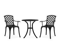 vidaXL Mesa y Sillas de Bistró 3 Piezas Muebles Mobiliario Exterior Jardín Patio Terraza Balcón Cocina Hogar Asiento Aluminio Fundido Negro