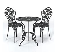 vidaXL Mesa y Sillas de Bistró 3 Piezas Muebles Mobiliario Exterior Jardín Patio Terraza Balcón Cocina Hogar Asiento Aluminio Fundido Negro