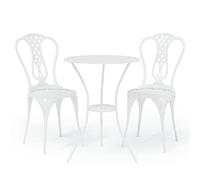 vidaXL Mesa y Sillas de Bistró 3 Piezas Muebles Mobiliario Exterior Jardín Patio Terraza Balcón Cocina Hogar Asiento Aluminio Fundido Blanco