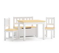 vidaXL Mesa y Sillas Infantiles 4 pzas, Escritorio Banco para Niños, Mesa de Actividades, Asientos para Dormitorio Sala de Juegos, MDF Blanco y Beige