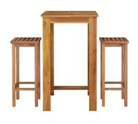 vidaXL Mesa y Taburetes Altos de Jardín 3 pzas, Juego de Muebles de Bar, Mesa Sillas Altas, Mesita Asientos Exterior, Madera Maciza Acacia