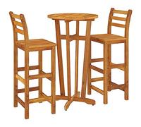 vidaXL Mesa y Taburetes Altos de Jardín 3 pzas, Juego de Muebles de Bar, Mesa Sillas Altas, Mesita Asientos Exterior, Madera Maciza Acacia