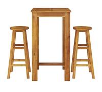 vidaXL Mesa y Taburetes Altos de Jardín 3 pzas, Juego de Muebles de Bar, Mesa Sillas Altas, Mesita Asientos Exterior, Madera Maciza Acacia